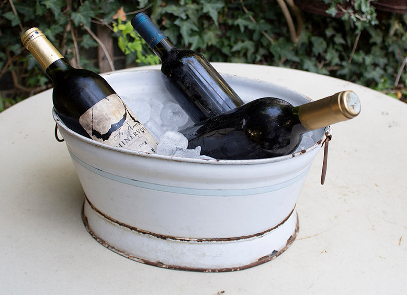 White Enamel Foot Bath with Pale Blue Band